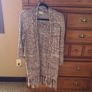Mystree Marled Knit Fringe Cardigan